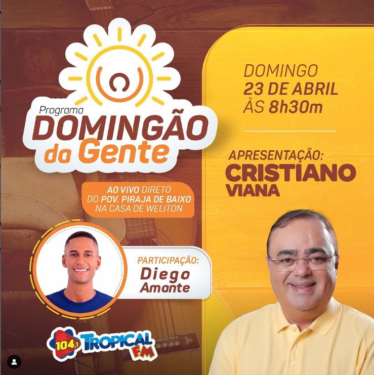 Apresentado por Cristiano Viana, Domingão da Gente terá participação de Diego Amante