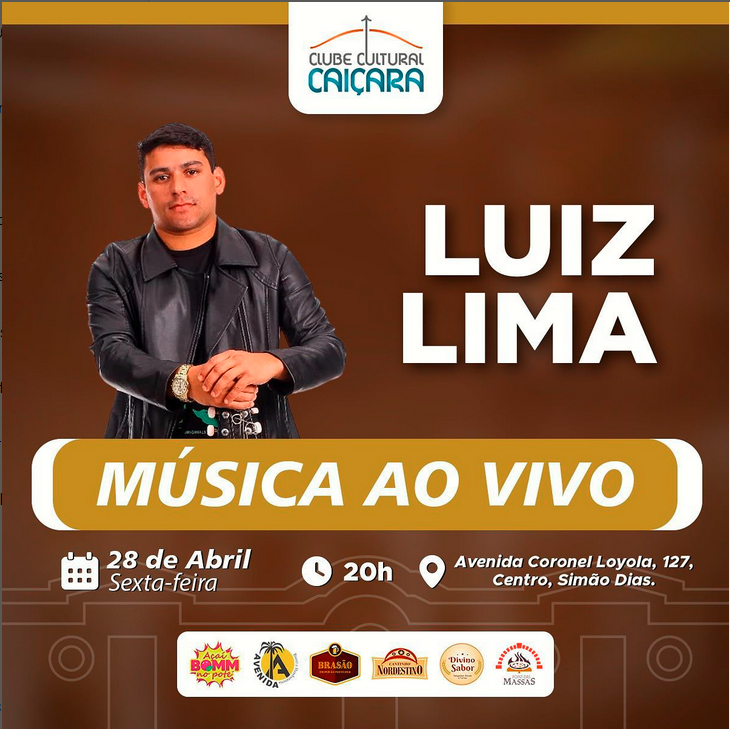 Clube Cultural Caiçara apresenta música ao vivo nesta sexta com o cantor Luiz Lima