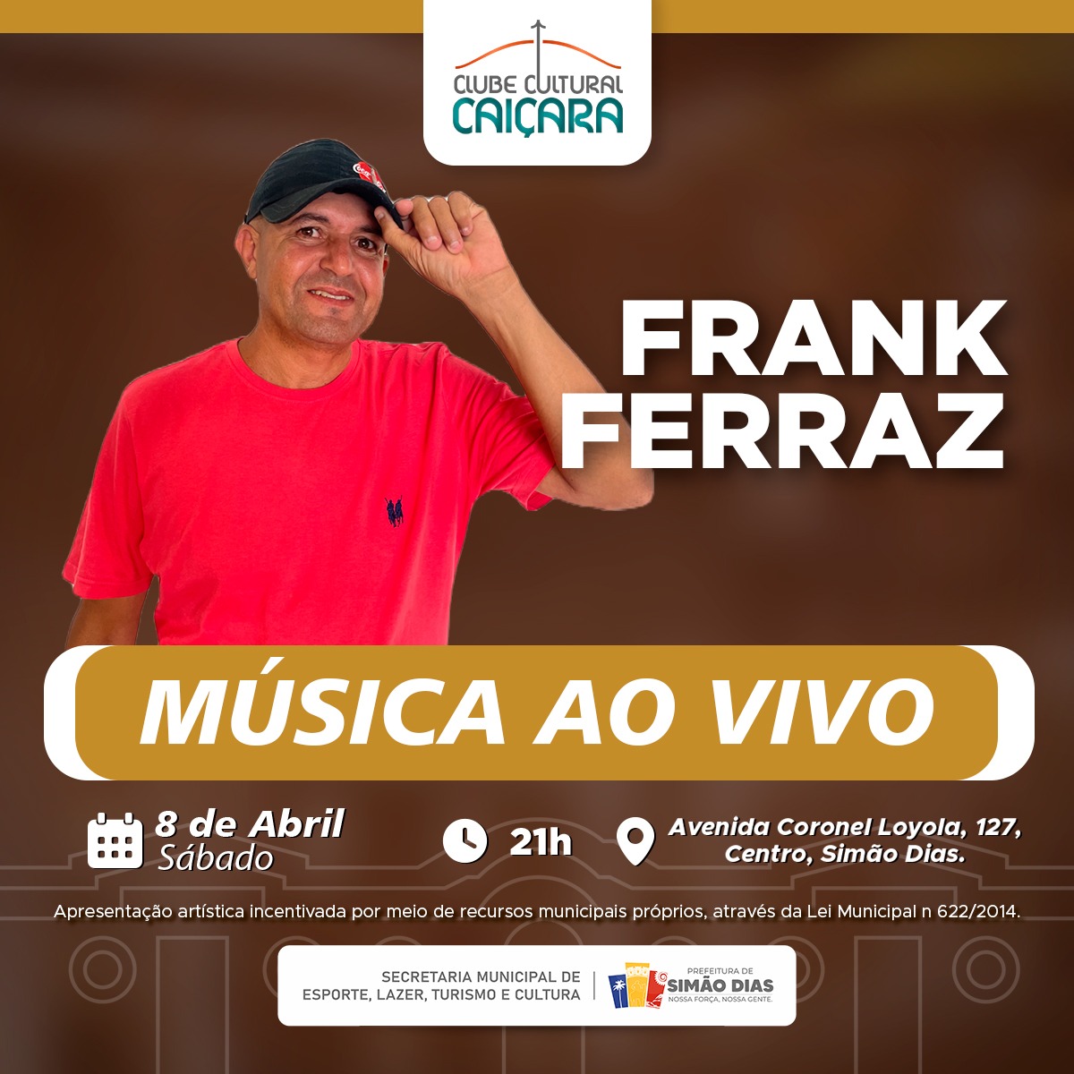 Cantor Frank Ferraz anima  Sábado de Aleluia do Clube Cultural Caiçara