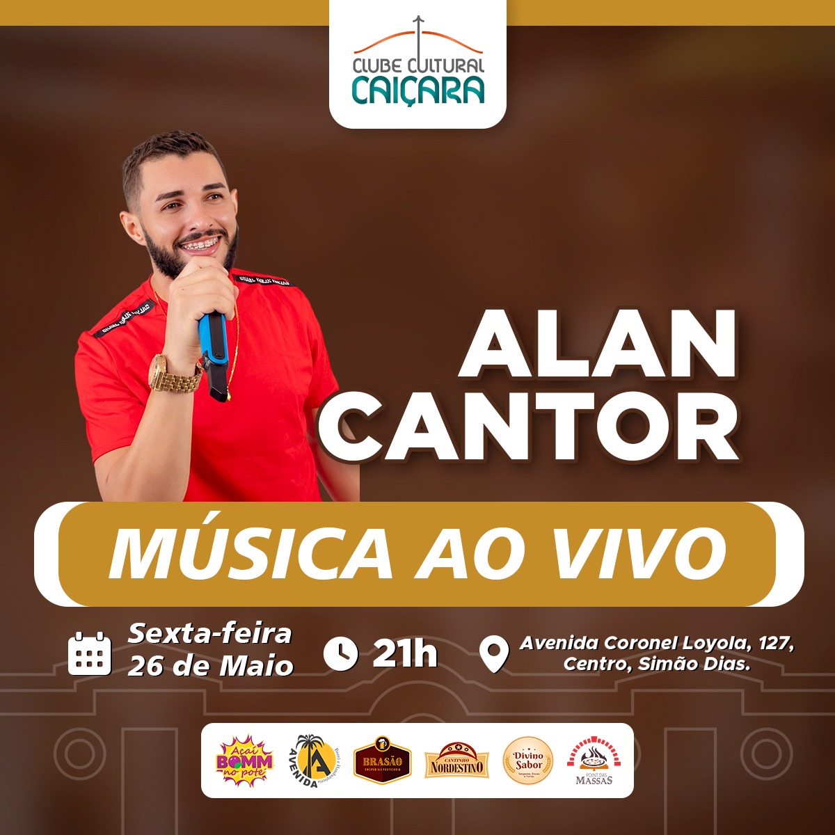 Alan Cantor anima Clube Cultural Caiçara na noite desta sexta