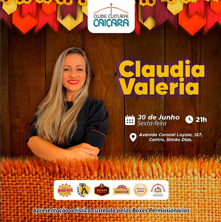 Cláudia Valéria é a atração desta sexta no Clube Cultural Caiçara