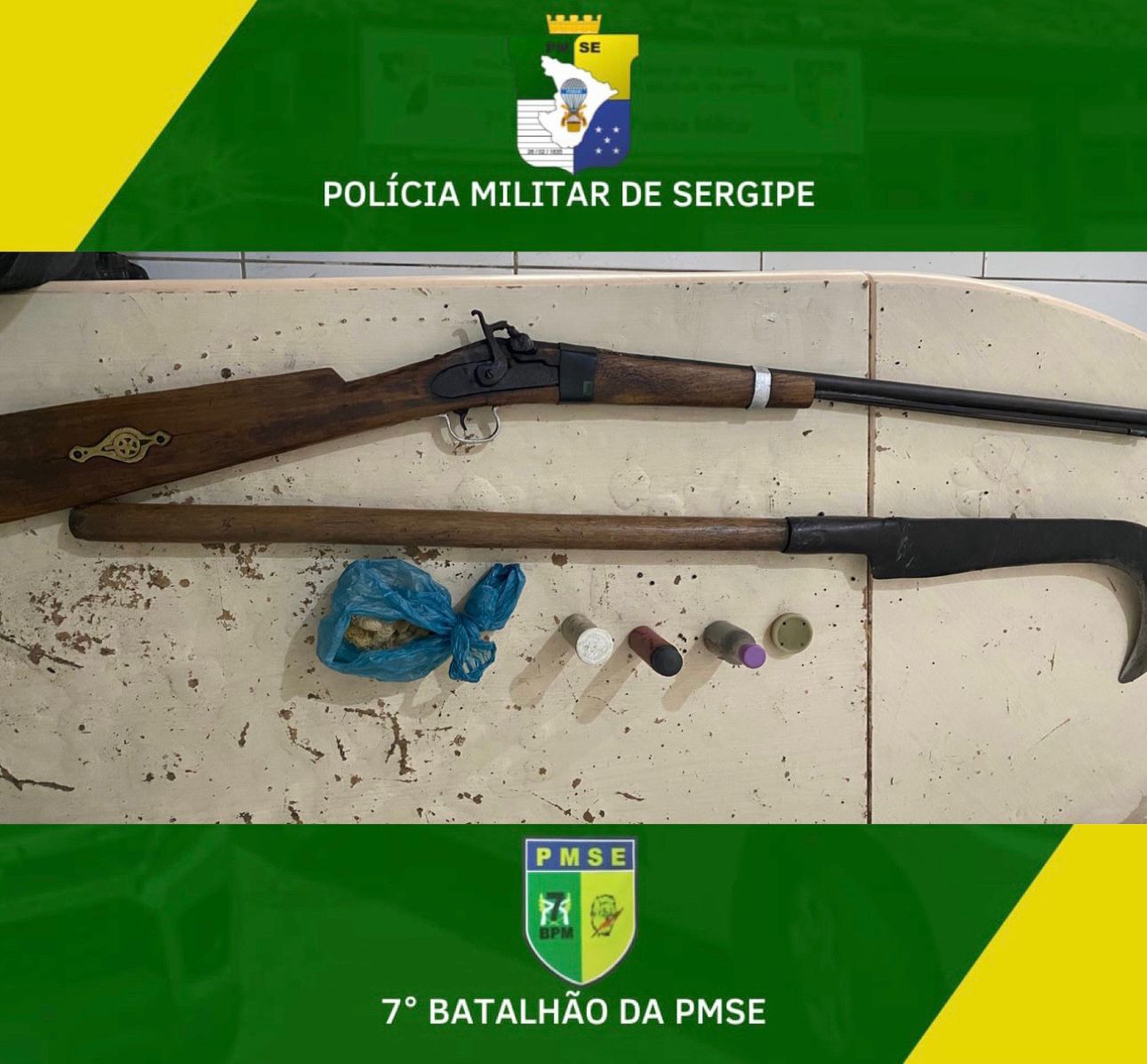 PM apreende armas utilizadas em ocorrência de violência doméstica na zona rural de Lagarto