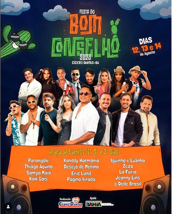 Cícero Dantas: Festa do Bom Conselho terá shows de Iguinho e Lulinha, Xanddy Harmonia e Parangolé