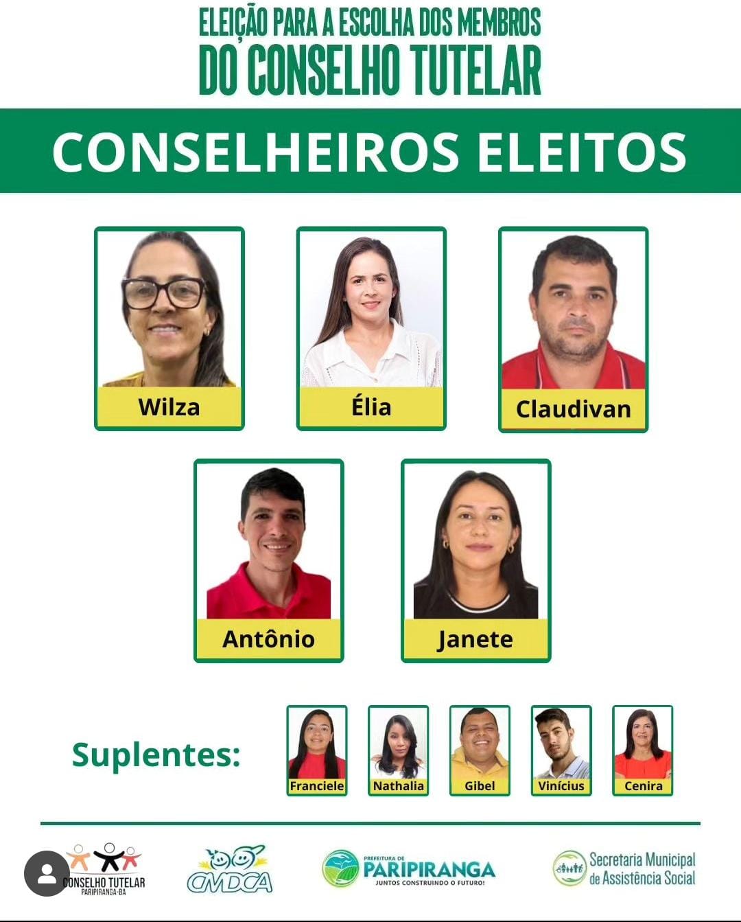 Confira os cinco eleitos para o Conselho Tutelar de Paripiranga